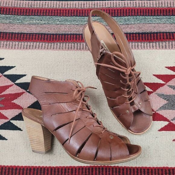 Paul Green Cosmo Peep Toe Sandal Bootie Sz 10 Brown Leather Lace‎ Up Perforated - Picture 1 of 12